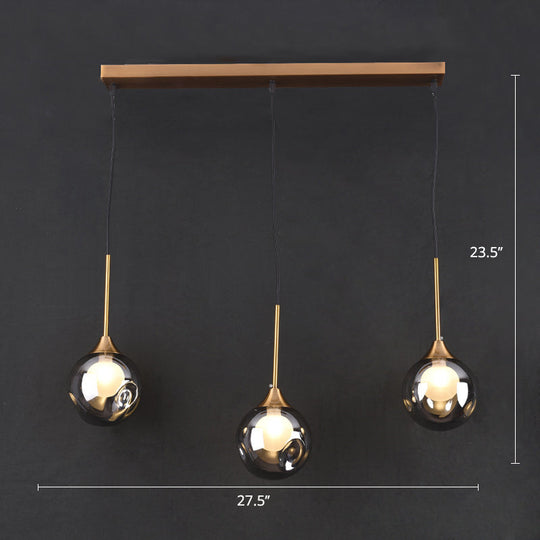 Minimalist Glass Pendant Light With 3-Head Design For Dining Room And Multiple Hanging Options Smoke
