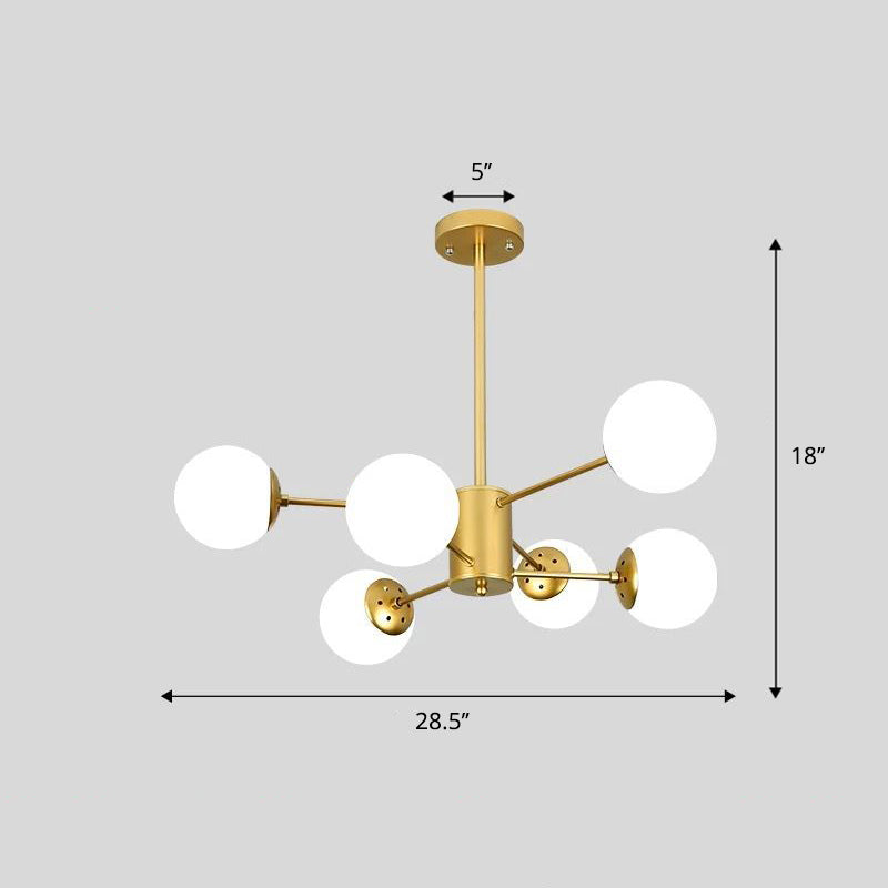 Frosted White Glass Chandelier - Postmodern Suspension Light With Burst Design 6 / Gold