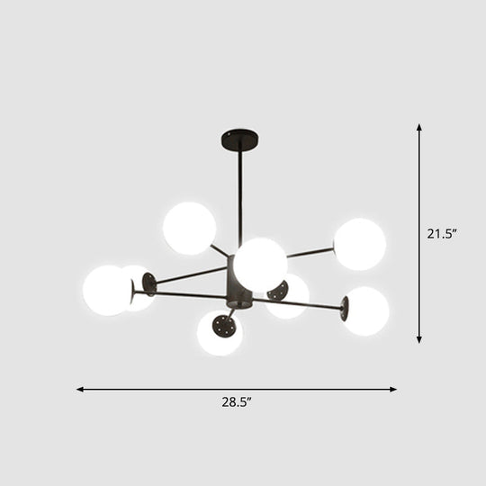 Frosted White Glass Chandelier - Postmodern Suspension Light With Burst Design 8 / Black