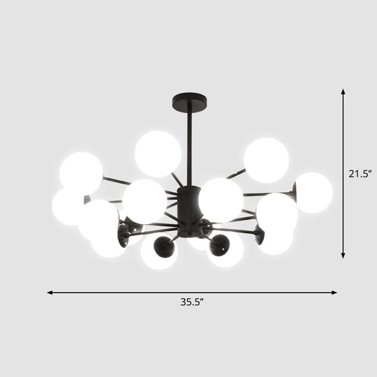 Frosted White Glass Chandelier - Postmodern Suspension Light With Burst Design 16 / Black