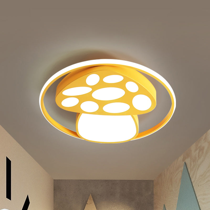 Cute Mushroom Flush Mount Ceiling Lamp For Kindergarten - Cartoon Acrylic And Metal Design Yellow /
