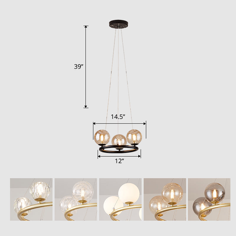 Postmodern Metal Pendant Chandelier With Glass Ball Shade 3 / Black