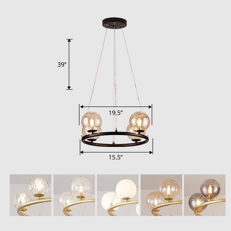 Postmodern Metal Pendant Chandelier With Glass Ball Shade 4 / Black