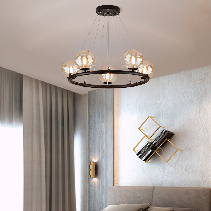 Postmodern Metal Pendant Chandelier With Glass Ball Shade
