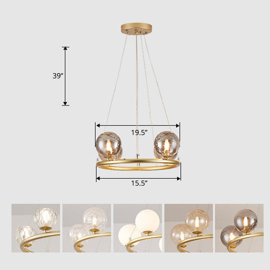 Postmodern Metal Pendant Chandelier With Glass Ball Shade 4 / Gold