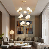 Postmodern Metal Pendant Chandelier With Glass Ball Shade