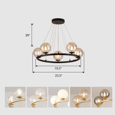 Postmodern Metal Pendant Chandelier With Glass Ball Shade 5 / Black