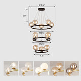 Postmodern Metal Pendant Chandelier With Glass Ball Shade 12 / Black