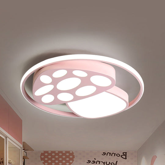Cute Mushroom Flush Mount Ceiling Lamp For Kindergarten - Cartoon Acrylic And Metal Design Pink /