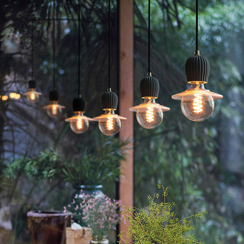 Bare Bulb Hanging Light Fixture - Minimalist Cement 1-Light Black Pendant For Restaurants