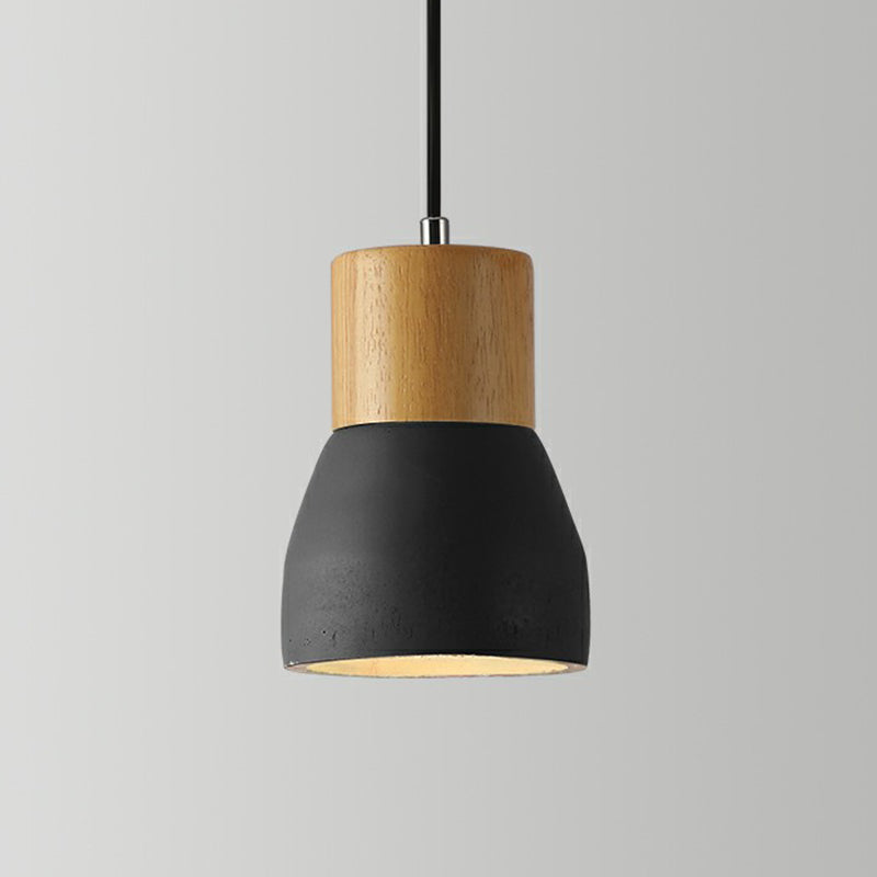 Nordic Mini Pendant Light With Cement Shade And Wood Top - Single-Bulb Ceiling Fixture For