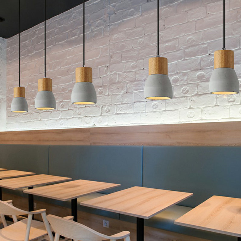 Nordic Cement Mini Pendant Ceiling Light With Wooden Top - Single-Bulb Restaurant Lighting