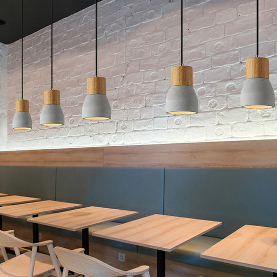 Nordic Cement Mini Pendant Ceiling Light With Wooden Top - Single-Bulb Restaurant Lighting