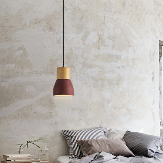 Nordic Cement Mini Pendant Ceiling Light With Wooden Top - Single-Bulb Restaurant Lighting
