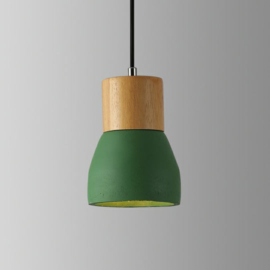 Nordic Mini Pendant Light With Cement Shade And Wood Top - Single-Bulb Ceiling Fixture For