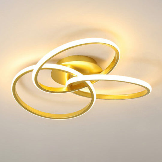 Simplicity Acrylic Led Ceiling Mounted Light - Interlocking Rings Flushmount Lighting For Bedroom