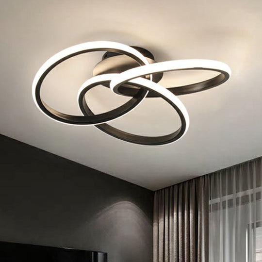 Simplicity Acrylic Led Ceiling Mounted Light - Interlocking Rings Flushmount Lighting For Bedroom