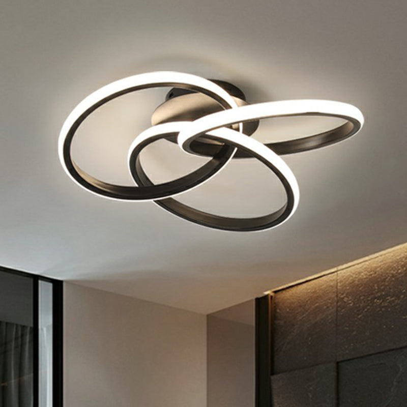 Simplicity Acrylic Led Ceiling Mounted Light - Interlocking Rings Flushmount Lighting For Bedroom
