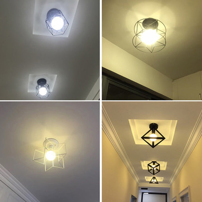 Sleek Black Iron 1 - Light Semi Flush Ceiling Light - Industrial Style