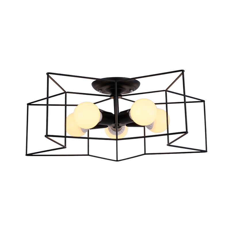 Sleek Black Iron 1 - Light Semi Flush Ceiling Light - Industrial Style