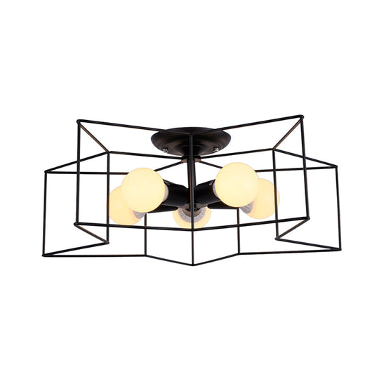 Sleek Black Iron 1 - Light Semi Flush Ceiling Light - Industrial Style