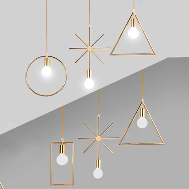Gold Geometric Pendant Light - Nordic Metal Dining Room Suspension