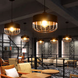 Industrial Warehouse Style Black Iron Suspension Light - Cage Restaurant Hanging Ceiling / Cylinder