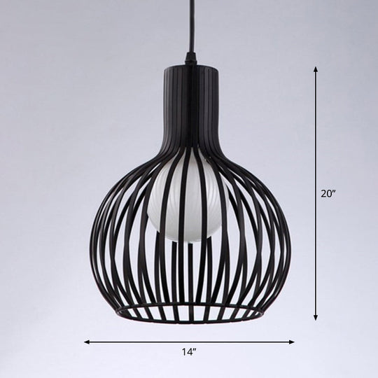 Sleek Iron Loft Pendant Light For Restaurants – Spherical Cage Design Single-Bulb Ceiling Hanging