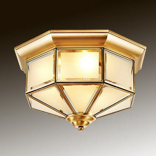 Brass Yurt Glass Flush Light - Classic Living Room Ceiling Mount / 12.5 Frosted
