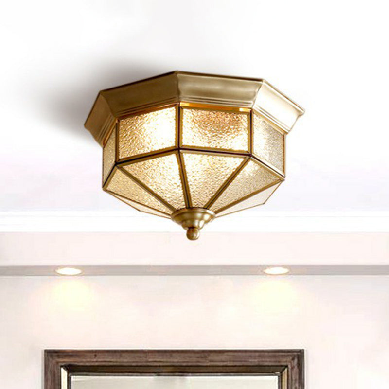 Brass Yurt Glass Flush Light - Classic Living Room Ceiling Mount