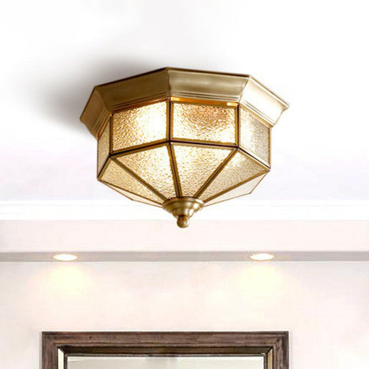 Brass Yurt Glass Flush Light - Classic Living Room Ceiling Mount