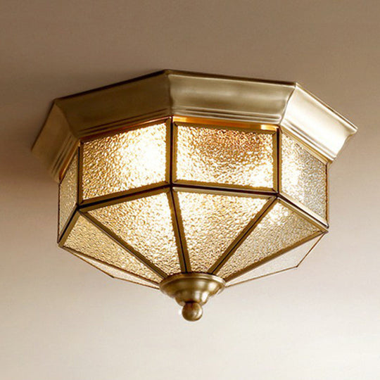 Brass Yurt Glass Flush Light - Classic Living Room Ceiling Mount / 16.5’ Prismatic