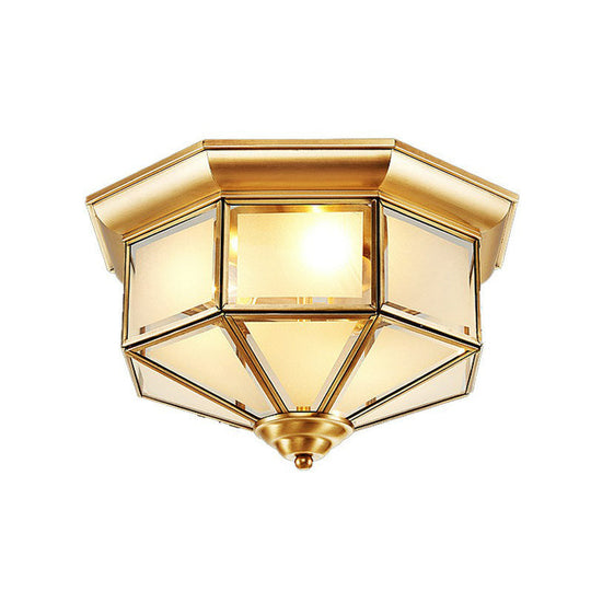 Brass Yurt Glass Flush Light - Classic Living Room Ceiling Mount