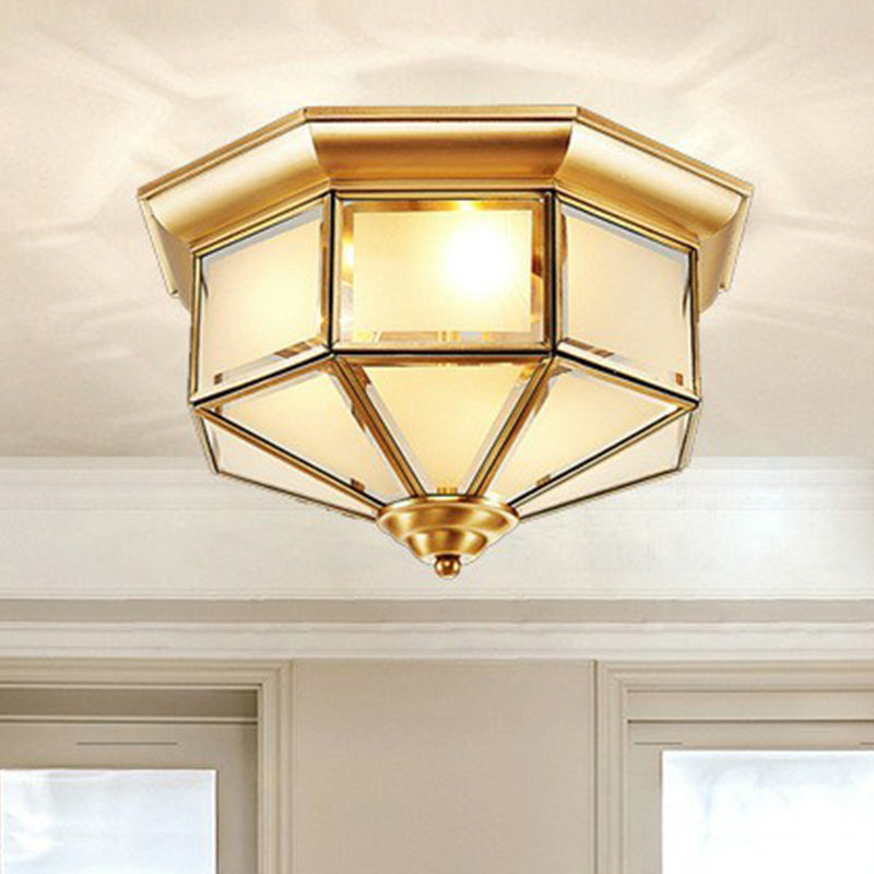 Brass Yurt Glass Flush Light - Classic Living Room Ceiling Mount