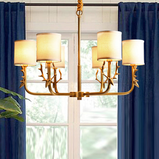 Nordic Fabric Suspension Light With Antler Deco - Gold Finish 6 /