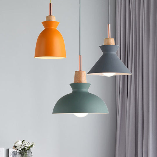 Modern 3-Light Metal Pendant With Multi-Color Cones And Domes Hanging From Linear/Round Canopy -