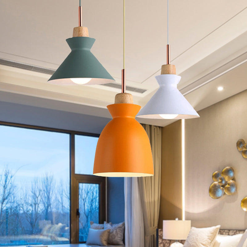 Modern Multi-Color Cone And Dome Pendant Light With 3 Metal Lights - Linear/Round Canopy