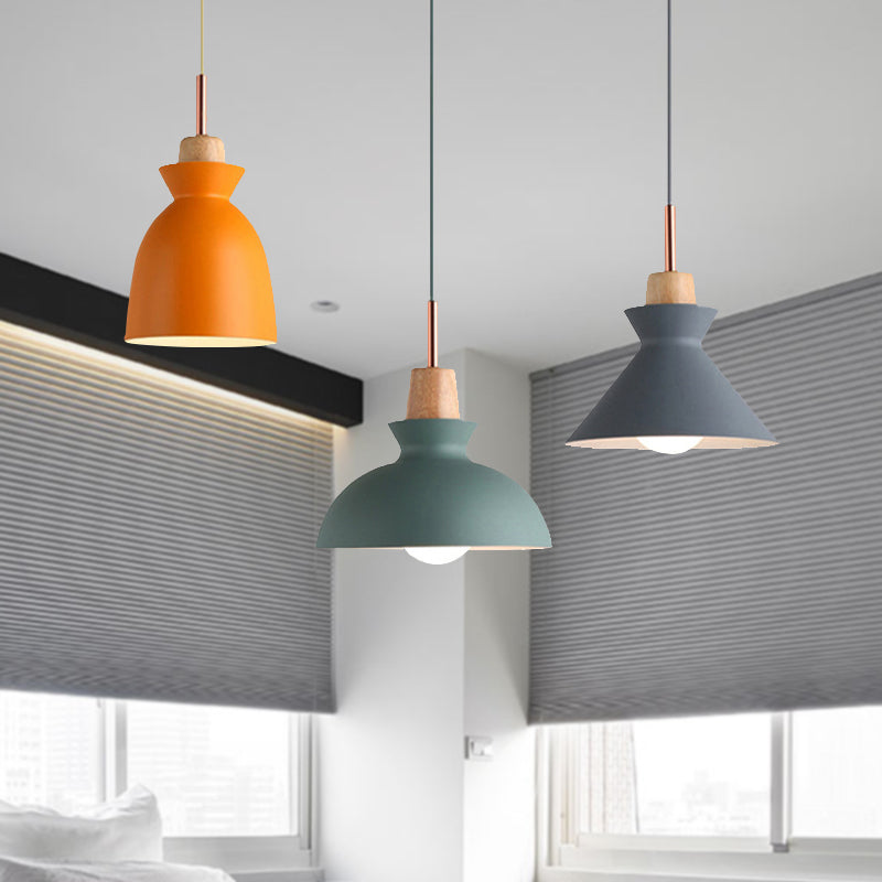 Modern 3-Light Metal Pendant With Multi-Color Cones And Domes Hanging From Linear/Round Canopy -