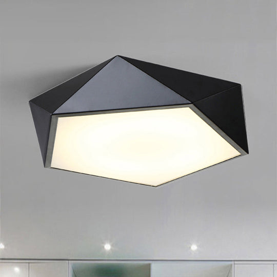 Geometric Metal Flush Mount Lighting With Led - White/Black 16.5’/20.5’/24.5’ Wide
