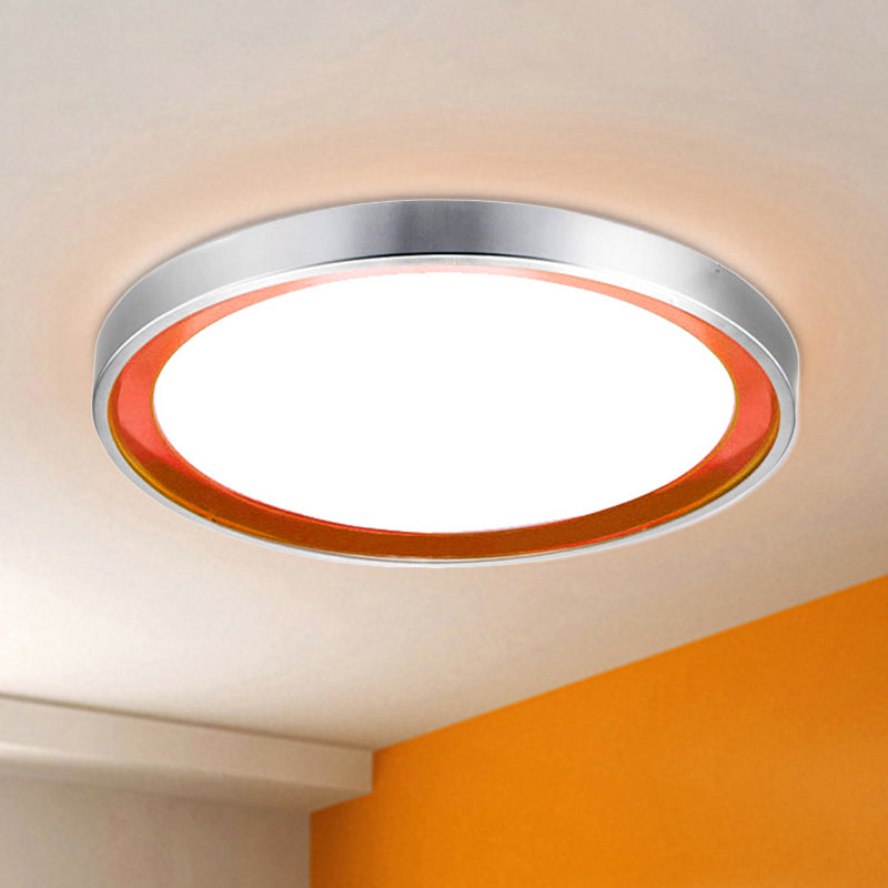 Contemporary Led Flush Light In Orange/Blue/Purple With Warm/White Glow - 14’/16’/20’ Metal