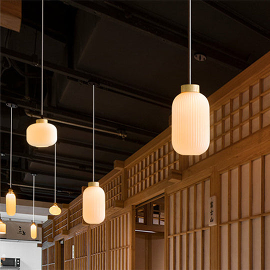 Lampe suspendue asiatique moderne avec abat-jour en papier - Plafonnier capsule/tambour blanc pour couloir - Dimensions : 5,5"/8"/12" de large