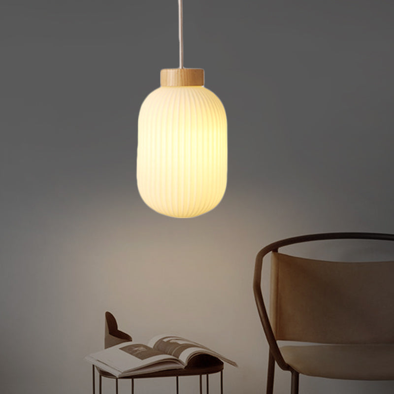 Lampe suspendue asiatique moderne avec abat-jour en papier - Plafonnier capsule/tambour blanc pour couloir - Dimensions : 5,5"/8"/12" de large