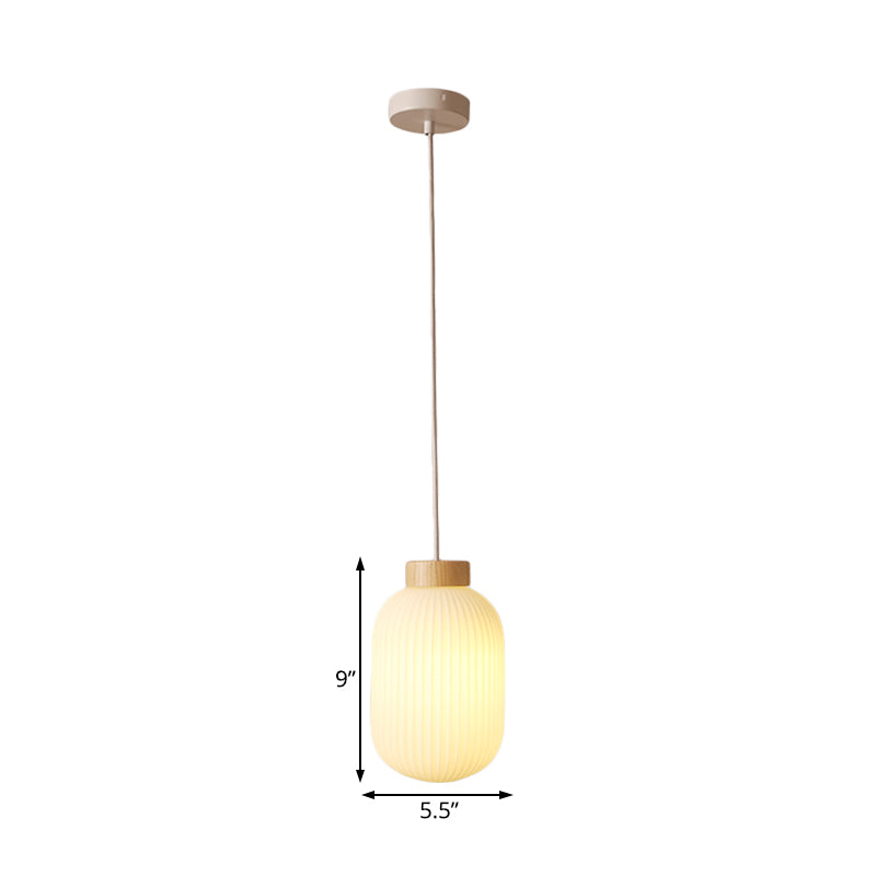 Lampe suspendue asiatique moderne avec abat-jour en papier - Plafonnier capsule/tambour blanc pour couloir - Dimensions : 5,5"/8"/12" de large