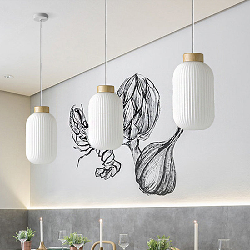 Lampe suspendue asiatique moderne avec abat-jour en papier - Plafonnier capsule/tambour blanc pour couloir - Dimensions : 5,5"/8"/12" de large