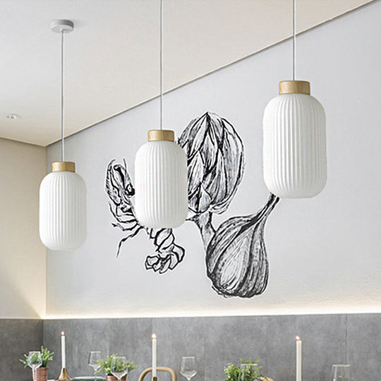 Lampe suspendue asiatique moderne avec abat-jour en papier - Plafonnier capsule/tambour blanc pour couloir - Dimensions : 5,5"/8"/12" de large