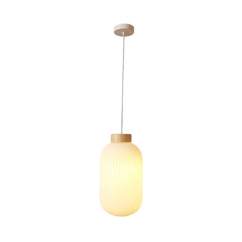 Lampe suspendue asiatique moderne avec abat-jour en papier - Plafonnier capsule/tambour blanc pour couloir - Dimensions : 5,5"/8"/12" de large