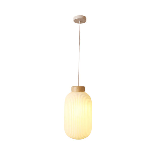 Lampe suspendue asiatique moderne avec abat-jour en papier - Plafonnier capsule/tambour blanc pour couloir - Dimensions : 5,5"/8"/12" de large