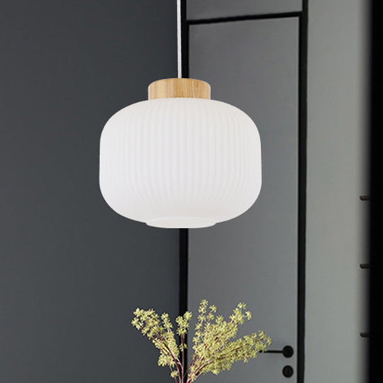 Lampe suspendue asiatique moderne avec abat-jour en papier - Plafonnier capsule/tambour blanc pour couloir - Dimensions : 5,5"/8"/12" de large
