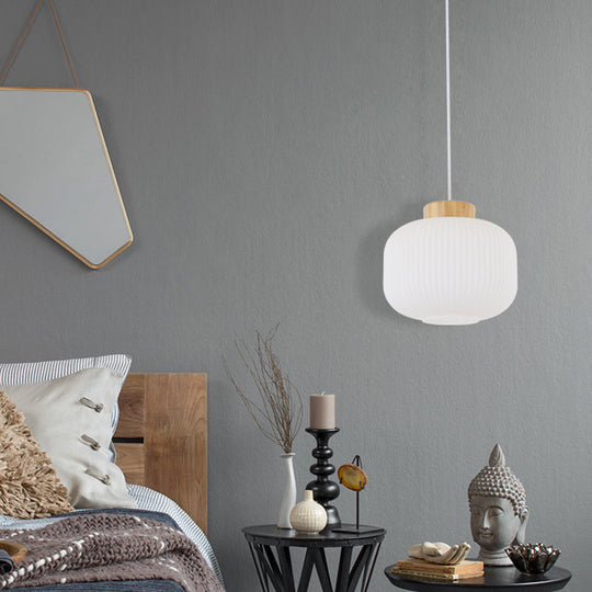 Lampe suspendue asiatique moderne avec abat-jour en papier - Plafonnier capsule/tambour blanc pour couloir - Dimensions : 5,5"/8"/12" de large