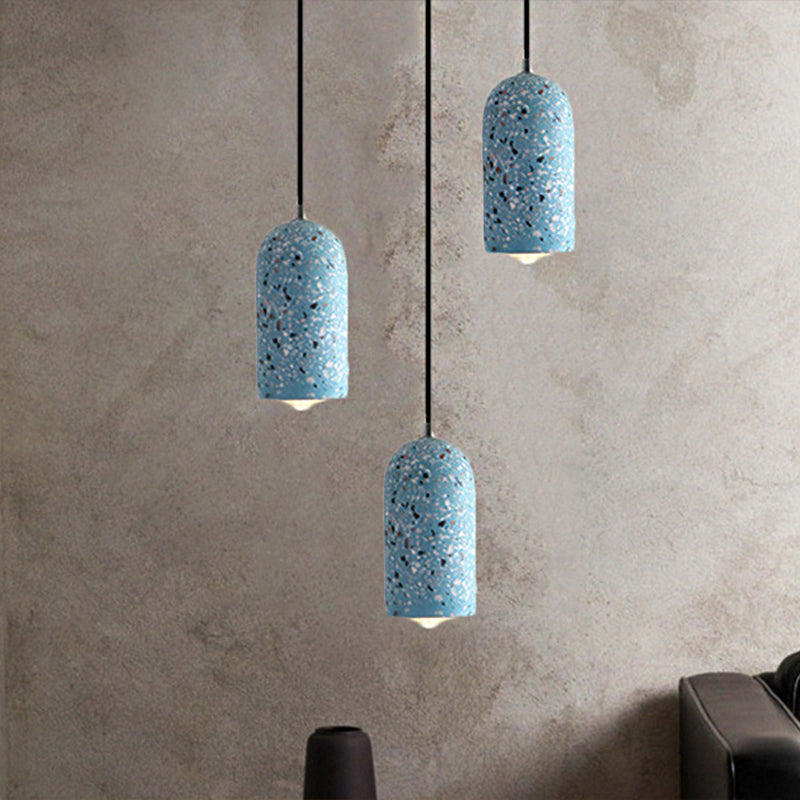 Modern Cylinder Pendant Light Fixture: Cement 1-Light Hanging Lamp For Dining Room In White/Red/Blue